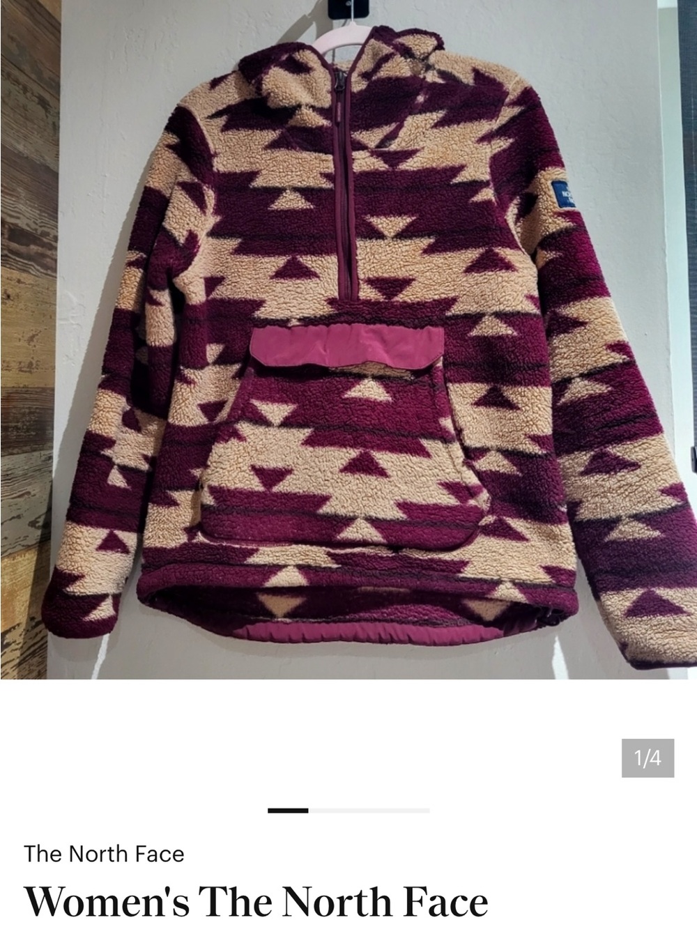 The North Face Women's Maroon and Cream Sherpa Half-Zip Pullover